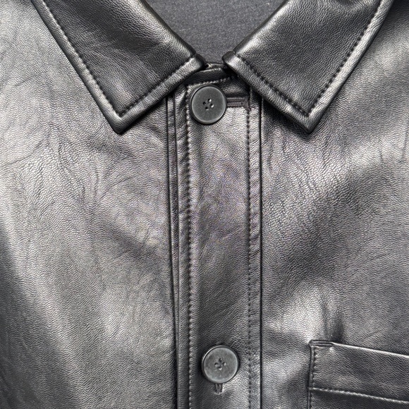 Oak + Fort Black Faux Leather Shirt Jacket - Picture 9 of 12